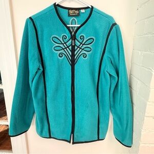 Bob Mackie Turquoise Cardigan with Black Trim